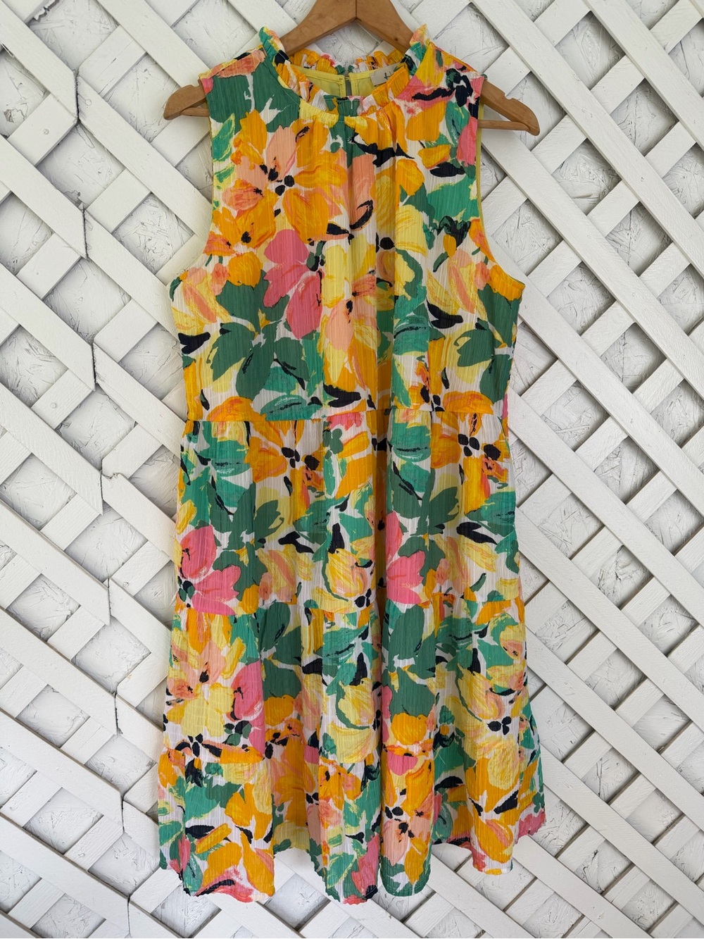 LOFT Sleeveless Floral Tiered Sundress Pockets Textured Large Tall